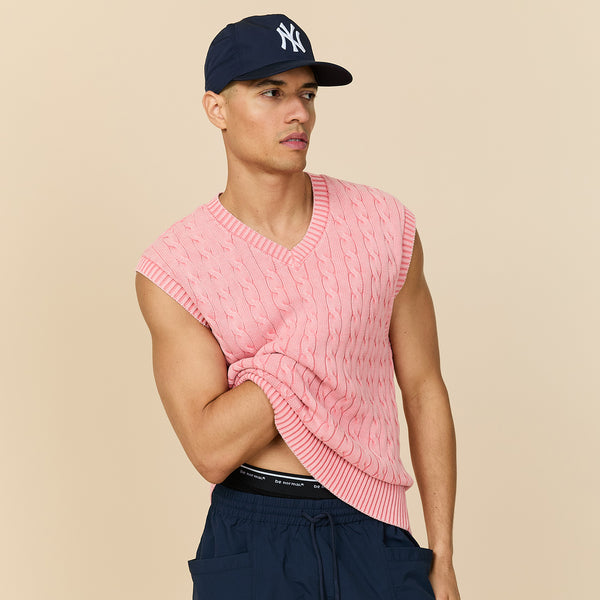 Rowing Blazers Men's Acid Washed Cotton Cableknit Sweater Vest Pink
