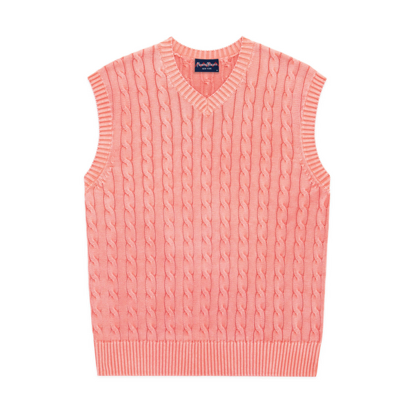 rowing blazers Men's Acid Washed Cotton Cableknit Sweater Vest Pink