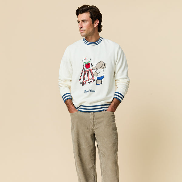 Rowing Blazers Men's Babar Cotton Triple Tipped Sweater White