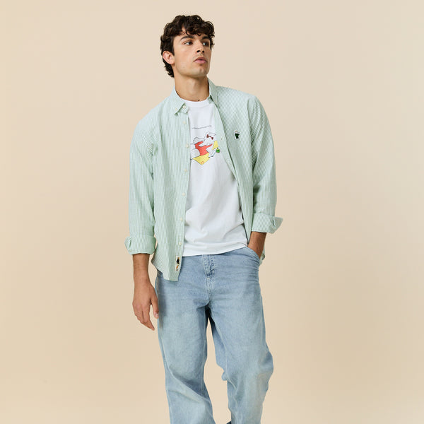 Rowing Blazers Men's Babar Long Sleeve Classic Fit Striped Oxford Shirt Green / White University Stripe