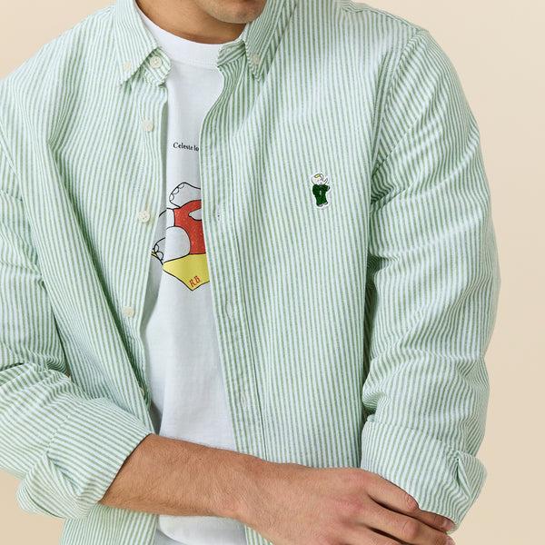 Rowing Blazers Men's Babar Long Sleeve Classic Fit Striped Oxford Shirt Green / White University Stripe