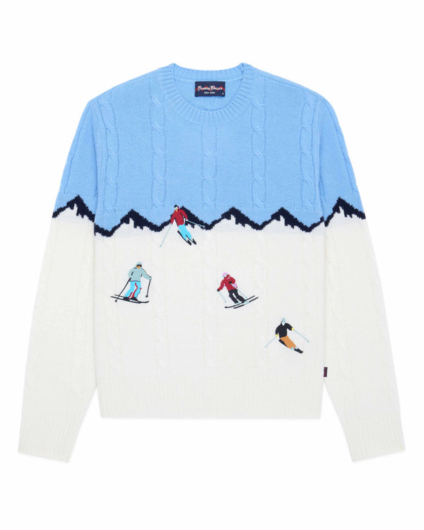 rowing blazers Men's Cashmere Apres Skis Cable Knit Sweater Blue Multi