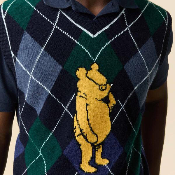 Rowing Blazers Men's Cashmere Argyle Pooh Sweater Vest Navy Argyle