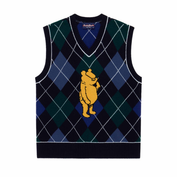 rowing blazers Men's Cashmere Argyle Pooh Sweater Vest Navy Argyle