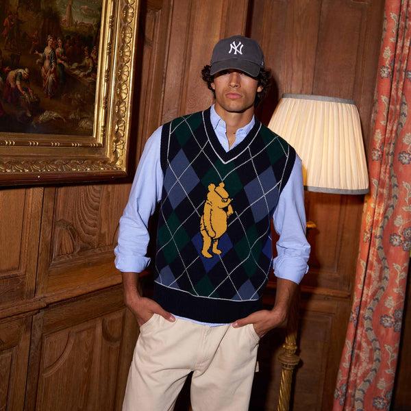 Rowing Blazers Men's Cashmere Argyle Pooh Sweater Vest Navy Argyle