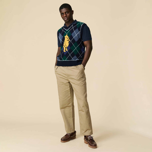 Rowing Blazers Men's Cashmere Argyle Pooh Sweater Vest Navy Argyle