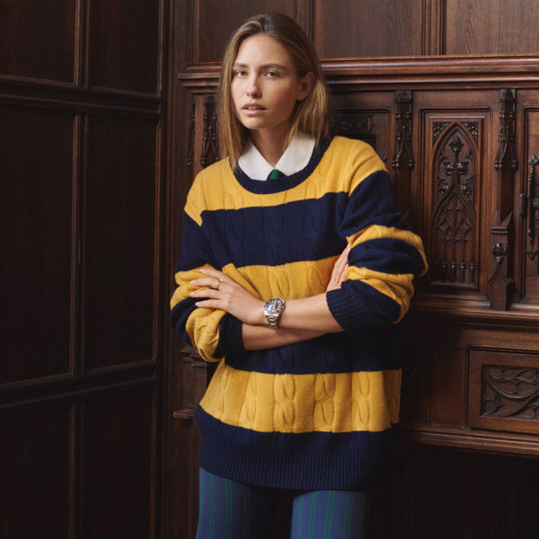 Rowing Blazers Men's Cashmere Block Stripe Sweater Gold/Navy