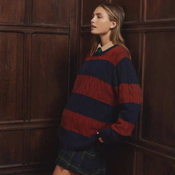 Rowing Blazers Men's Cashmere Block Stripe Sweater Navy/Burgundy