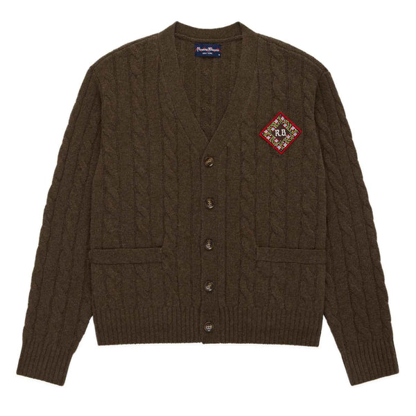 rowing blazers Men's Cashmere Cableknit Cardigan Brown Heather