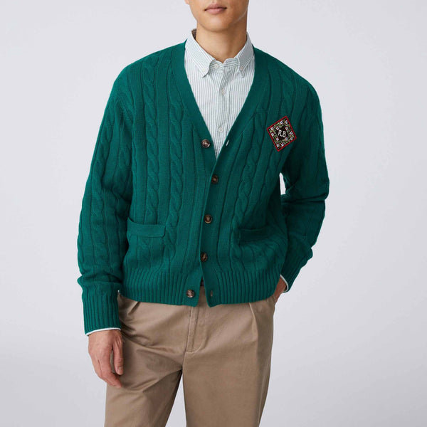 Rowing Blazers Men's Cashmere Cableknit Cardigan Evergreen