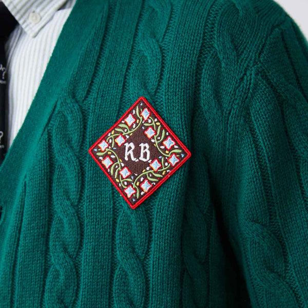 Rowing Blazers Men's Cashmere Cableknit Cardigan Evergreen