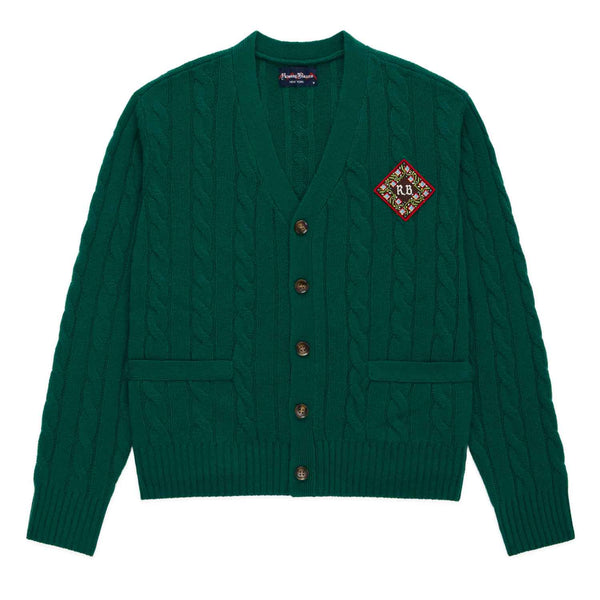 rowing blazers Men's Cashmere Cableknit Cardigan Evergreen
