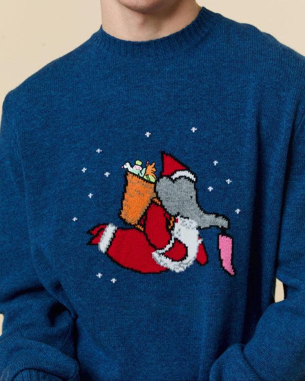 Rowing Blazers Men's Cashmere Christmas Babar Sweater Blue