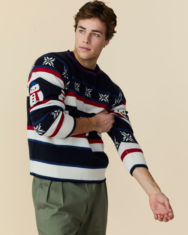 Rowing Blazers Men's Cashmere Fairisle Snowman Sweater Navy Multi