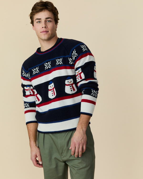 Rowing Blazers Men's Cashmere Fairisle Snowman Sweater Navy Multi