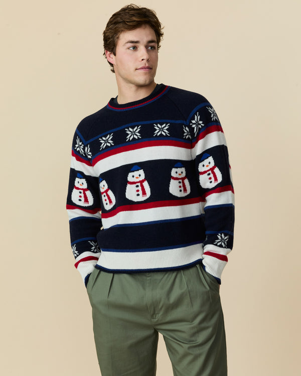 rowing blazers Men's Cashmere Fairisle Snowman Sweater Navy Multi