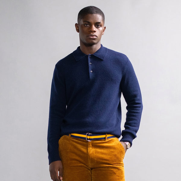 Rowing Blazers Men's Cashmere Long Sleeve Sweater Polo Navy