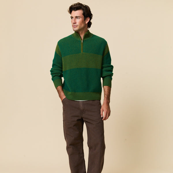 Rowing Blazers Men's Cashmere Quarter Zip Ottoman Rib Sweater Green