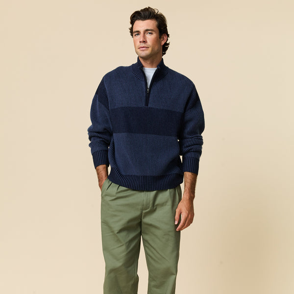 Rowing Blazers Men's Cashmere Quarter Zip Ottoman Rib Sweater Navy