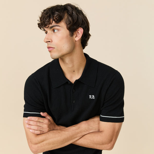 Rowing Blazers Men's Cashmere Short Sleeve Polo Black