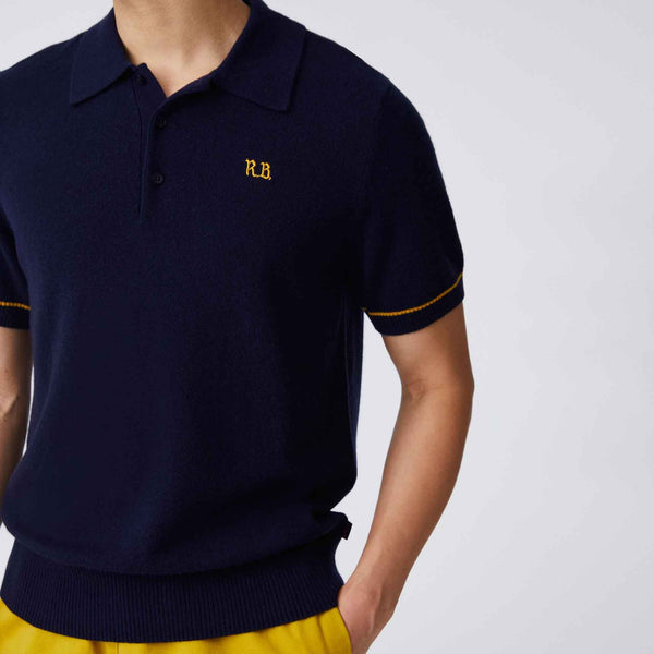 Rowing Blazers Men's Cashmere Short Sleeve Polo Navy