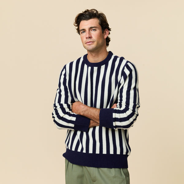 Rowing Blazers Men's Cashmere Striped Sweater Navy And Cream Stripe