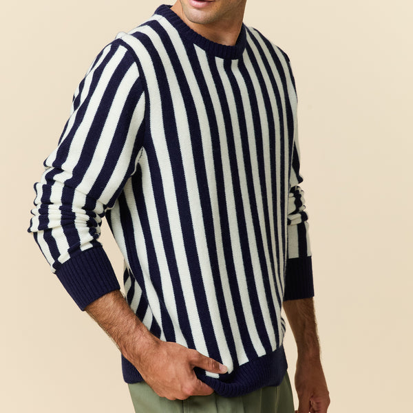 Rowing Blazers Men's Cashmere Striped Sweater Navy And Cream Stripe