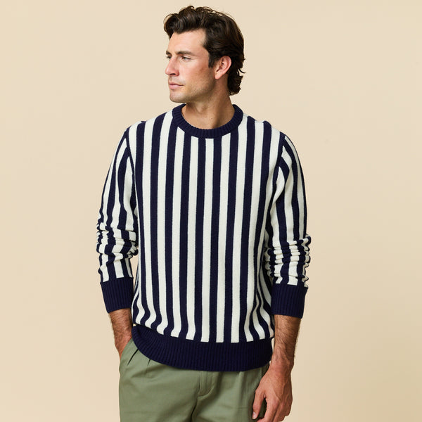 Rowing Blazers Men's Cashmere Striped Sweater Navy And Cream Stripe