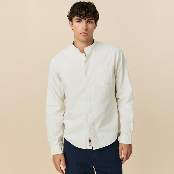 Rowing Blazers Men's Casual Linen Band Collar Shirt Cream