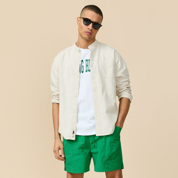 Rowing Blazers Men's Casual Linen Band Collar Shirt Cream