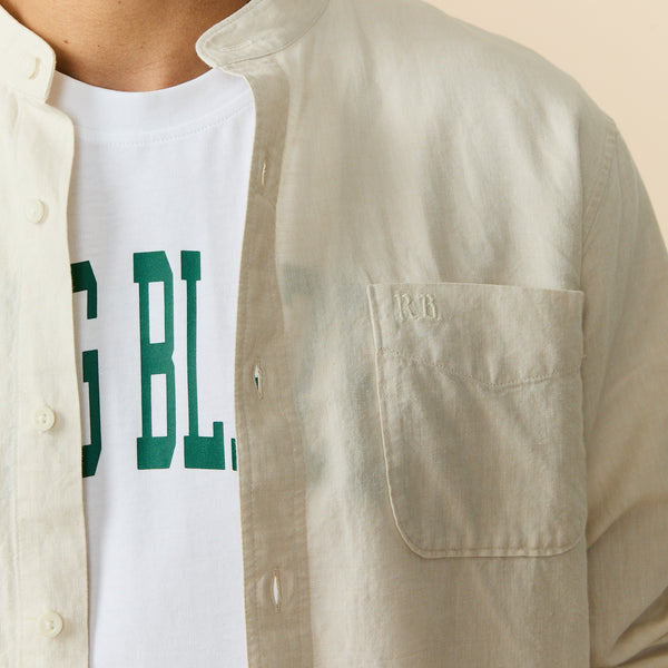 Rowing Blazers Men's Casual Linen Band Collar Shirt Cream