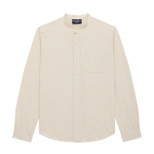 rowing blazers Men's Casual Linen Band Collar Shirt Cream