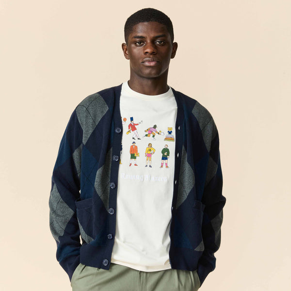 Rowing Blazers Men's Cotton Argyle Cardigan Navy Argyle