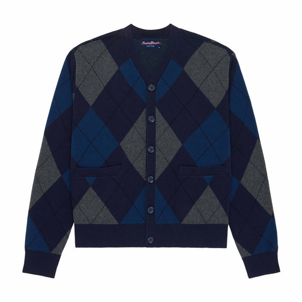 rowing blazers Men's Cotton Argyle Cardigan Navy Argyle