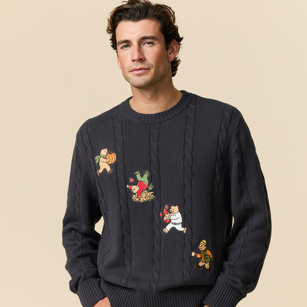 Rowing Blazers Men's Cotton Cable Autumn Bears Sweater Navy