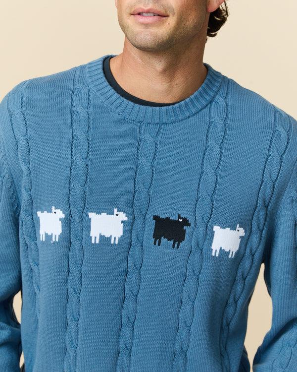 Rowing Blazers Men's Cotton Cable Sheep Sweater Blue