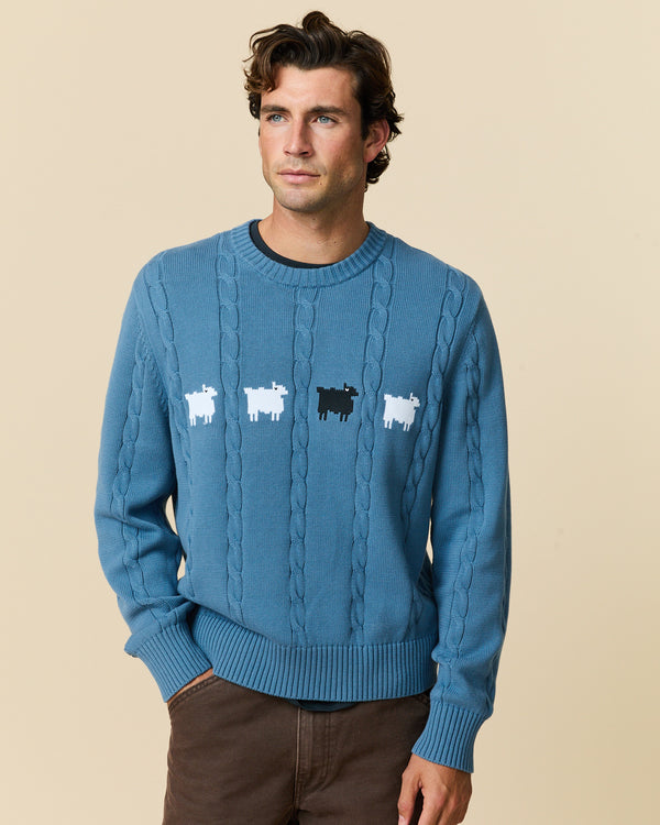 Rowing Blazers Men's Cotton Cable Sheep Sweater Blue