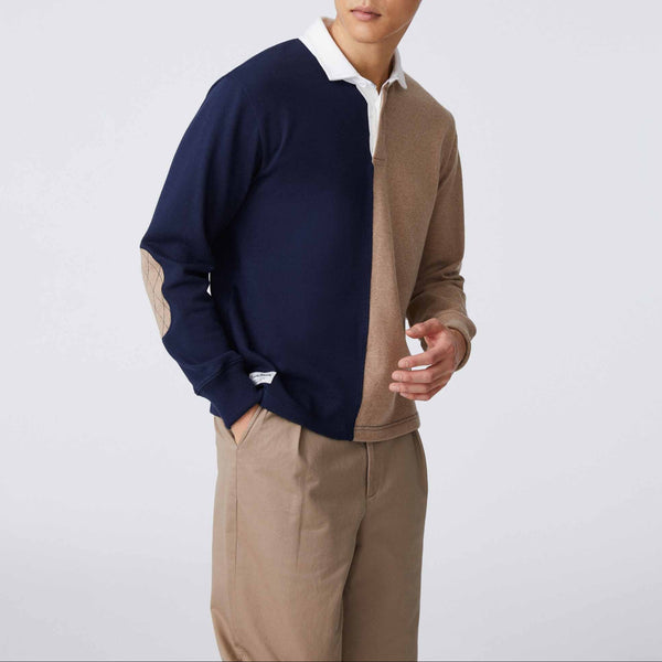 Rowing Blazers Men's Cotton Color Block Elbow Patch Rugby Navy Khaki