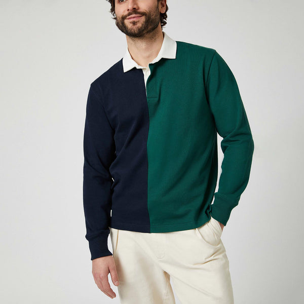 Rowing Blazers Men's Cotton Colorblock Rugby Navy And Green