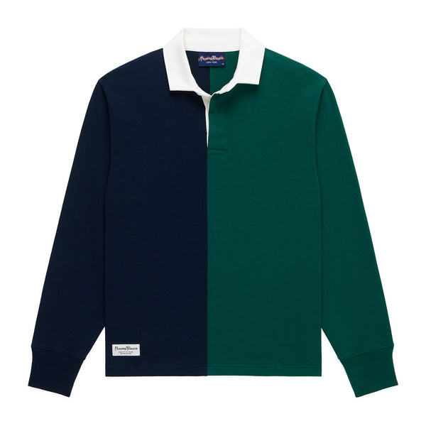 rowing blazers Men's Cotton Colorblock Rugby Navy and Green