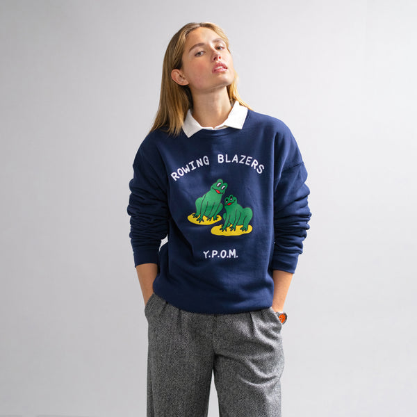 Rowing Blazers Men's Cotton Frog Crewneck "Your Pad Or Mine" Navy