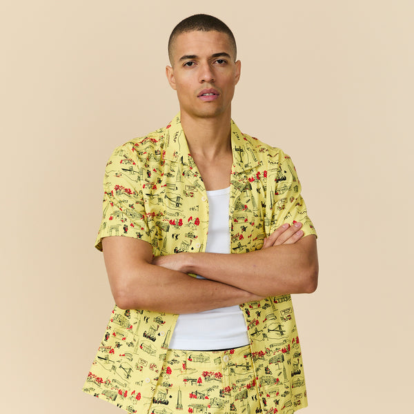 Rowing Blazers Men's Cotton Linen Camp Shirt NYC Map Print