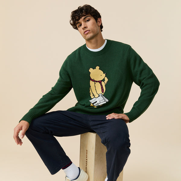 Rowing Blazers Men's Cotton Linen New Yorker Pooh Sweater Green