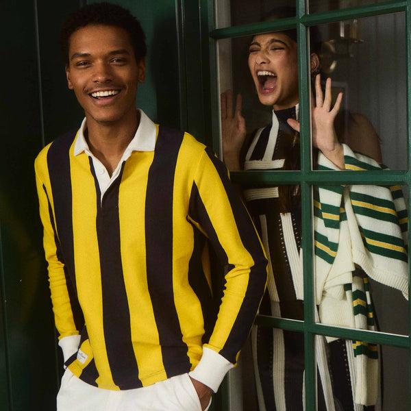 Rowing Blazers Men's Cotton Navy And Gold Stripe Rugby Navy Gold