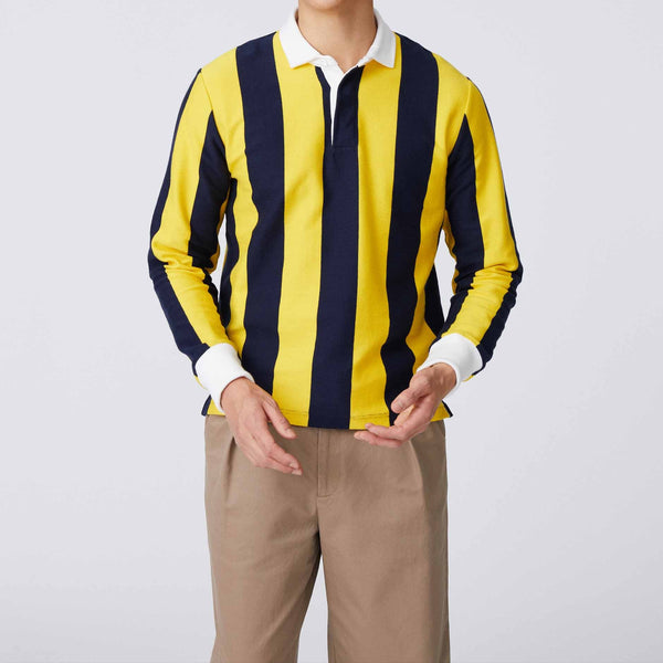 Rowing Blazers Men's Cotton Navy And Gold Stripe Rugby Navy Gold