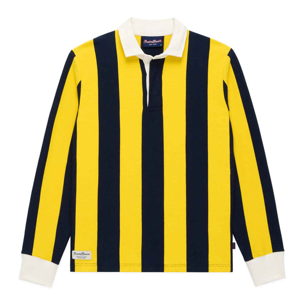 rowing blazers Men's Cotton Navy And Gold Stripe Rugby Navy Gold