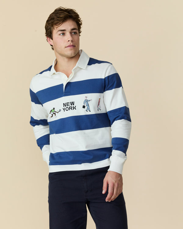 Rowing Blazers Men's Cotton New York Rugby Blue White Stripe