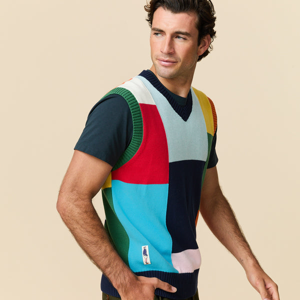 Rowing Blazers Men's Cotton Patchwork Vest Multicolor Block
