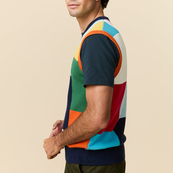 Rowing Blazers Men's Cotton Patchwork Vest Multicolor Block