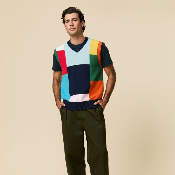 rowing blazers Men's Cotton Patchwork Vest Multicolor Block